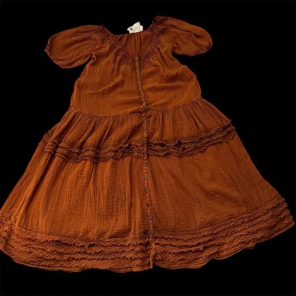 Free People Sunday Stroll smock Brown Bohemian Maxi Dress in Vintage Wash sizeXL - Picture 4 of 12